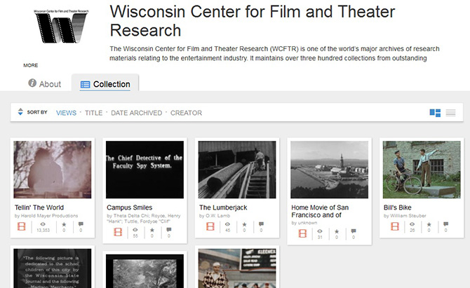 Screen capture of WCFTR film entries in the Internet Archive.