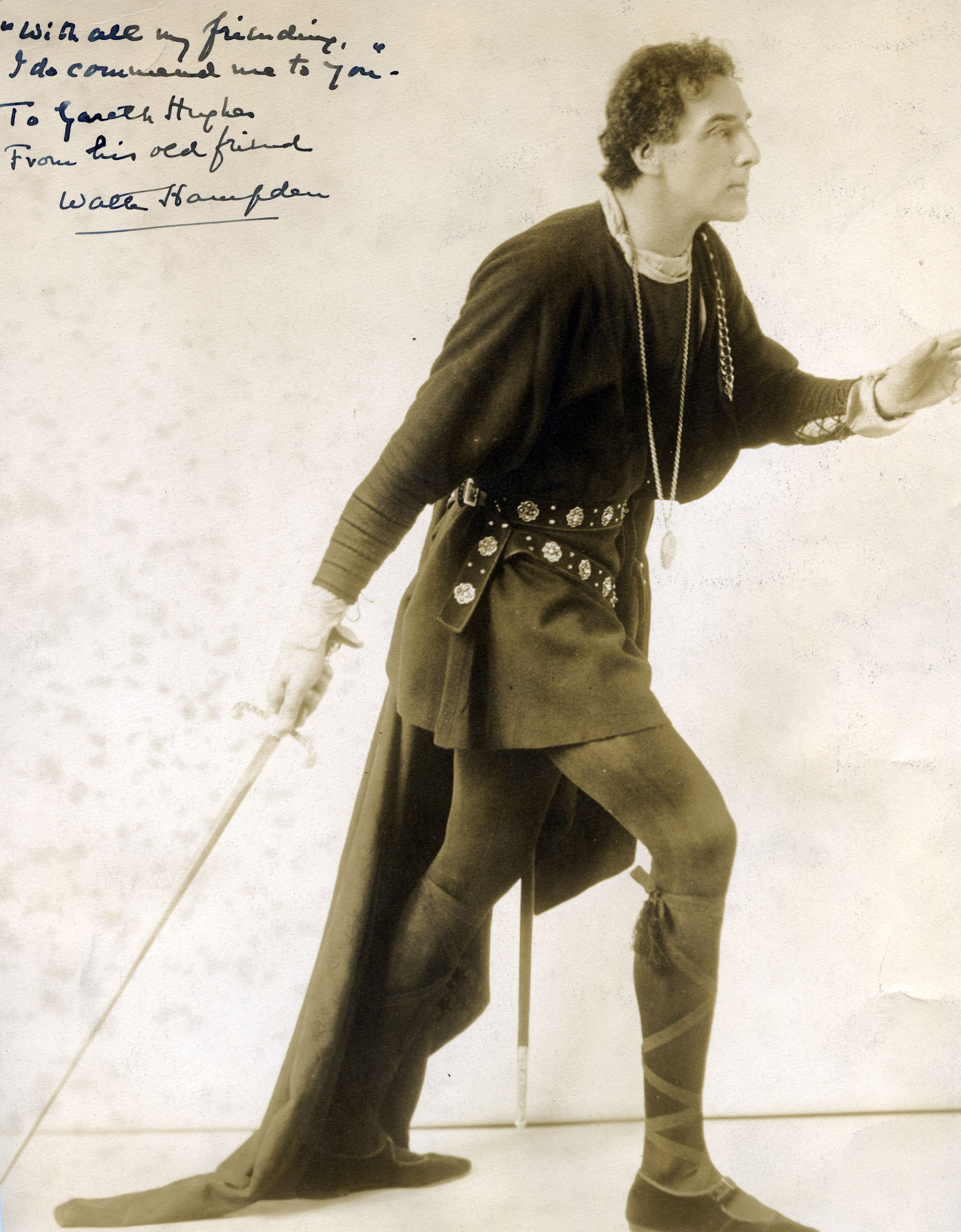 Hampden as Hamlet, circa late 1910s-1920s. The photo bears the dedication "with all my friendship, I do commend me to you. To Gareth Hughes from his old friend Walter Hampden"