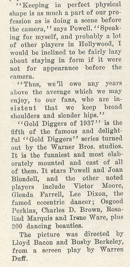 Excerpt from Page 30 of Gold Diggers of 1937 press book.
