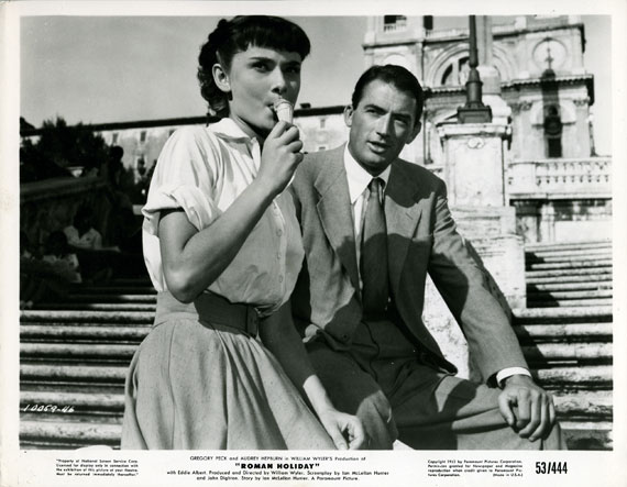 Audrey Hepburn and Gregory Peck in Roman Holiday.