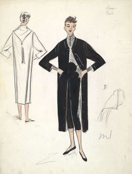 A sketch for one of Hepburn's costumes in Roman Holiday.