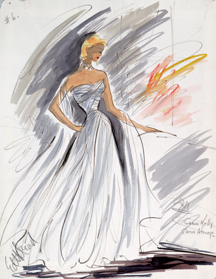 Signed sketch of gown worn by Grace Kelly in To Catch a Thief.