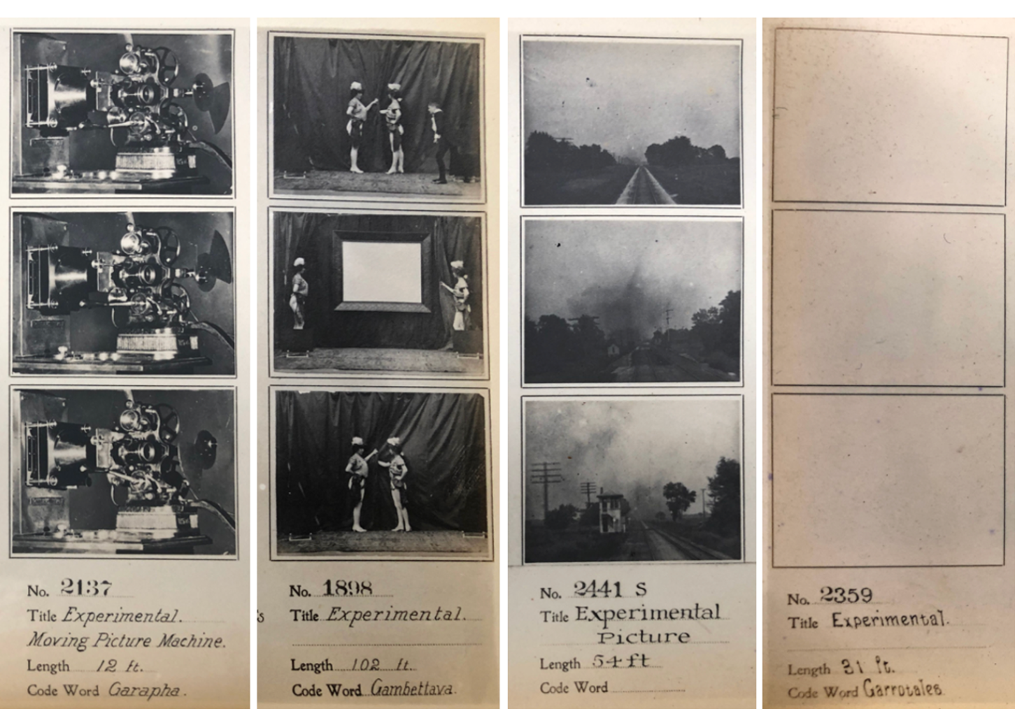 Scanned proof sheets of reels from experimental films