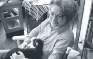 Julia Lesage with a cat